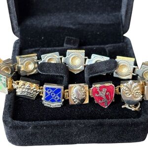 Enameled European Coat of Arms Box Link Charm Bracelet Unique